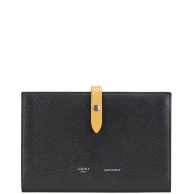 Pre-owned Celine Black Yellow Leather Long Wallet (bi-fold) () In Black, Yellow