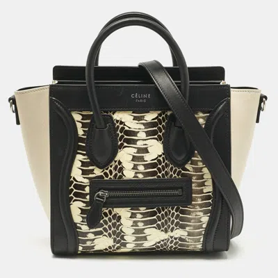 Pre-owned Celine Black/beige Watersnake And Leather Nano Luggage Tote