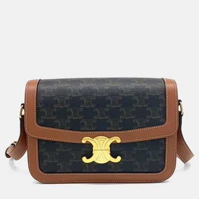 Pre-owned Celine Black/brown Canvas Triomphe Medium Bag