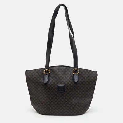 Pre-owned Celine Black/brown Macadam Coated Canvas And Leather Tote