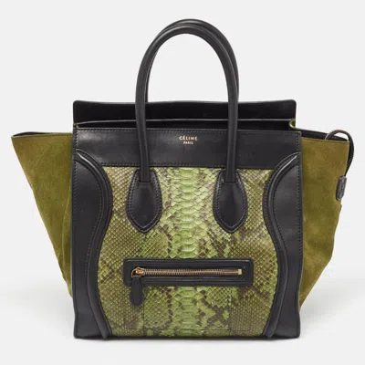 Pre-owned Celine Black/green Python And Leather/suede Mini Luggage Tote