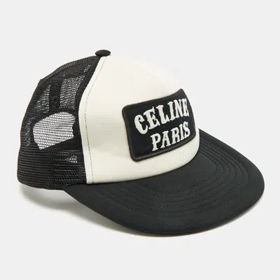 Pre-owned Celine Black/off White Logo Applique Cotton Canvas And Mesh Trucker Cap S