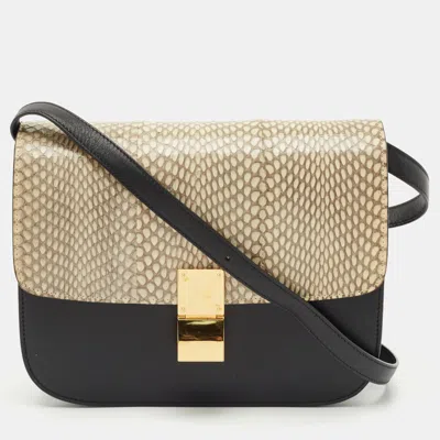 Pre-owned Celine Black/off White Python And Leather Medium Classic Box Shoulder Bag