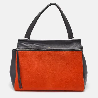 Pre-owned Celine Black/orange Calf Hair And Leather Medium Edge Top Handle Bag