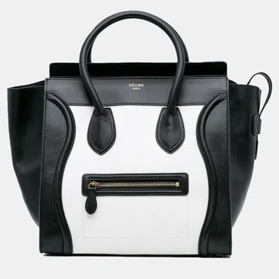 Pre-owned Celine Black/white Mini Bicolor Calfskin Luggage Tote
