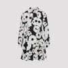 Celine Bow Floral High Neck Long Sleeve Dress In Multi