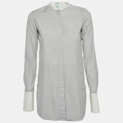 Pre-owned Celine Black/white Striped Cotton Collarless Shirt S