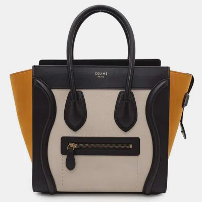Pre-owned Celine Black/white/yellow Luggage Shopper Leather Suede Bag In Multicolor