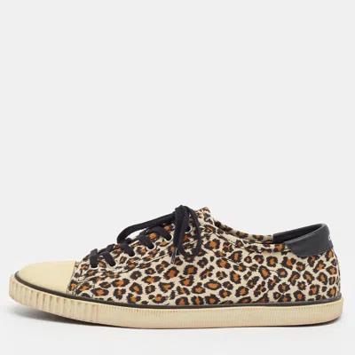 Pre-owned Celine Blank Size 44 Tricolor Leopard Print Canvas And Leather Low Top Sneakers In Sand
