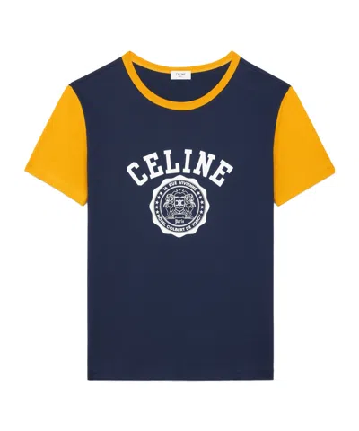 Celine Blason Regular T-shirt In Cotton Jersey In Blue