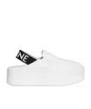 Celine Block Wedge Mule In Calfskin And Textile With  Jacquard In Fluorescent White/black