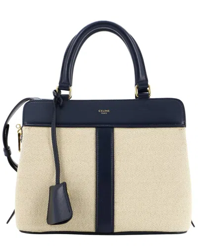 Celine Blue & Beige Woven Canvas & Calfskin Leather Cabas De France Tote