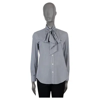 Pre-owned Celine Blue & White Cotton 2019 Lavalliere Striped Poplin Shirt 38 S