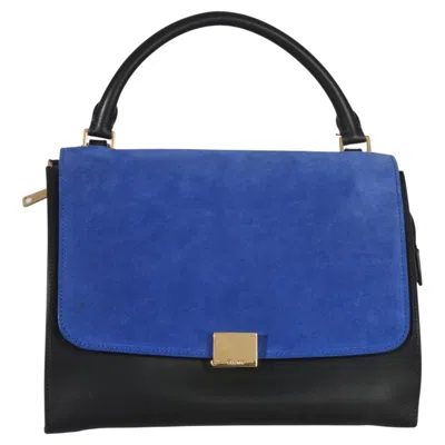 Pre-owned Celine Blue Black Cream Suede Grained Calfskin Small Trapeze Bag In White
