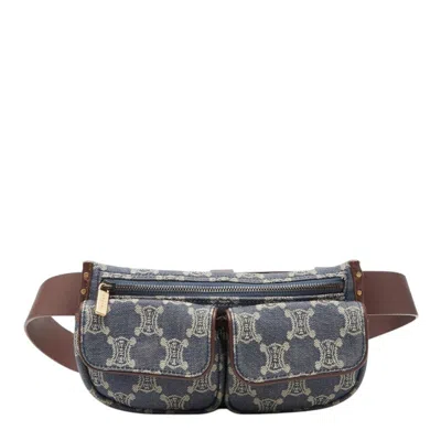 Pre-owned Celine Blue Brown Denim Leather Fanny Pack Pouch Sling Bag () In Multi