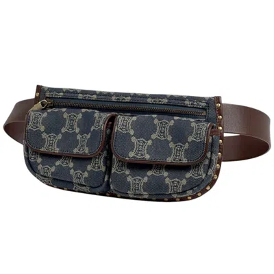 Pre-owned Celine Blue Brown Denim Leather Fanny Pack Sling Bag () In Blue, Brown