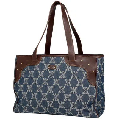 Pre-owned Celine Blue Brown Denim Leather Shoulder Bag Tote Bag () In Multi