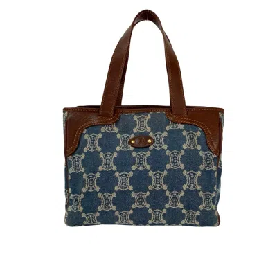 Pre-owned Celine Blue Brown Leather Denim Handbag Tote Bag () In Multi