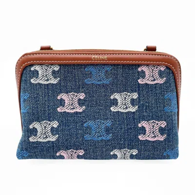 Pre-owned Celine Blue Brown Multi-color Denim Clutch Bag () In Blue, Brown, Multi-color