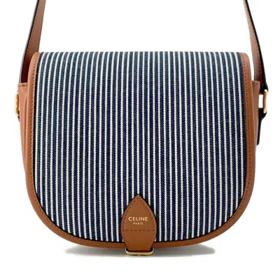 Pre-owned Celine Blue Brown White Canvas Leather Shoulder Bag ()
