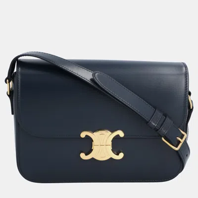Pre-owned Celine Blue Calfskin Leather Teen Triomphe Shoulder Bag