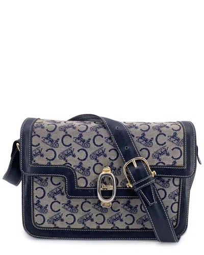 Celine Blue Cotton Clasp Box Shoulder Bag (authentic Pre-loved)