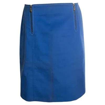 Pre-owned Celine , Blue Cotton Midi Skirt With Golden Zippers