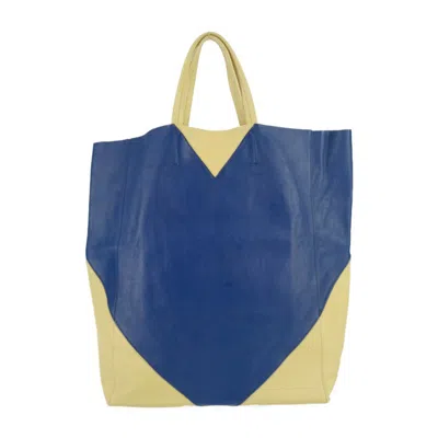 Pre-owned Celine Blue Cream Yellow Leather Handbag Shoulder Bag Tote Bag ()