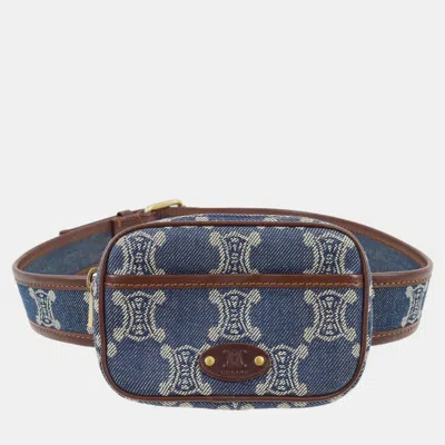 Pre-owned Celine Blue Denim Macadam Belt Bum Bag