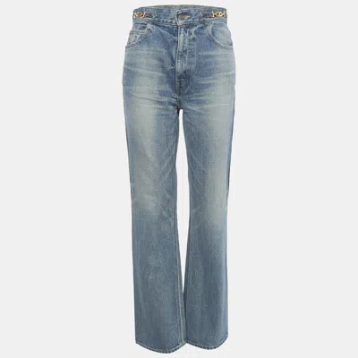 Pre-owned Celine Blue Faded Denim Straight-leg Jeans M/waist 26"