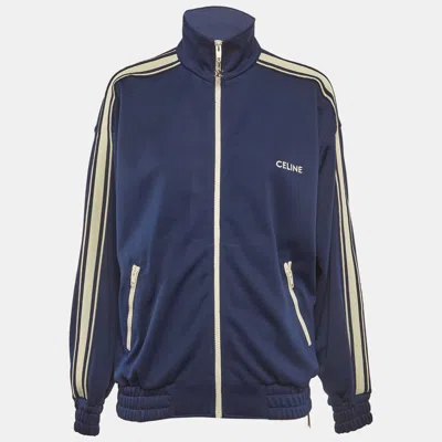 Pre-owned Celine Blue Jersey Side Stripe Track Jacket Xs