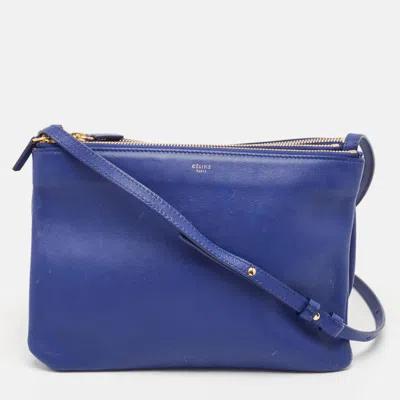 Pre-owned Celine Blue Leather Large Trio Zip Crossbody Bag