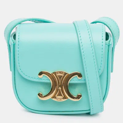 Pre-owned Celine Blue Leather Triomphe Airpods Case With Strap