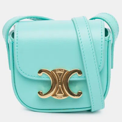 Pre-owned Celine Blue Leather Triomphe Airpods Case With Strap