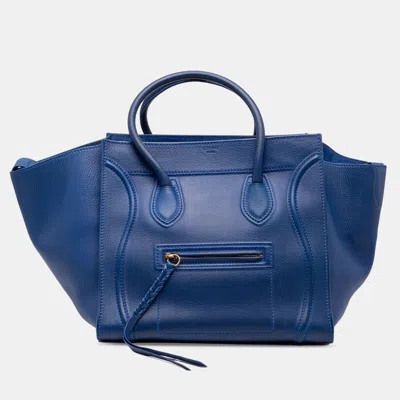 Pre-owned Celine Blue Medium Grained Calfskin Phantom Luggage Tote