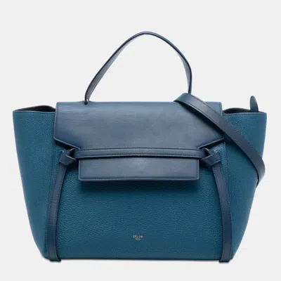 Pre-owned Celine Blue Mini Grained And Smooth Calfskin Belt Bag
