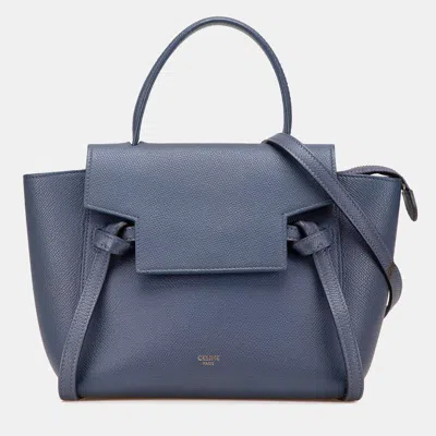 Pre-owned Celine Blue Nano Grained Calfskin Belt Bag