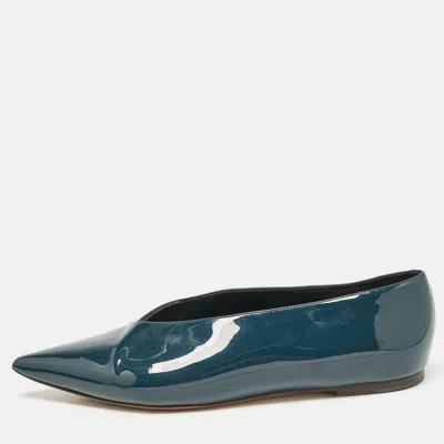 Pre-owned Celine Blue Patent Leather V Neck Ballet Flats Size 37.5