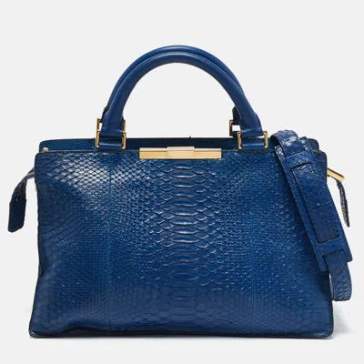 Pre-owned Celine Blue Python Frame Satchel
