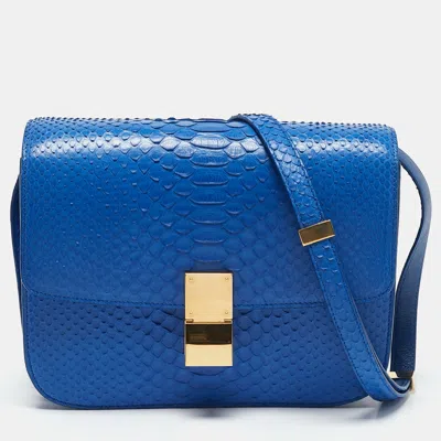 Pre-owned Celine Blue Python Medium Classic Box Shoulder Bag