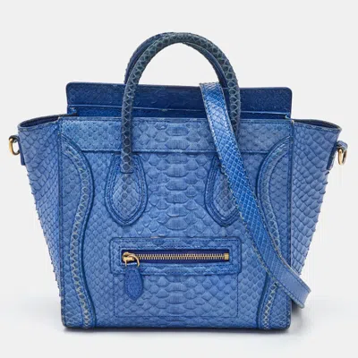 Pre-owned Celine Blue Python Nano Luggage Tote