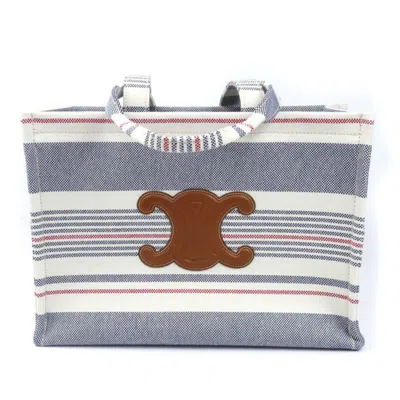 Pre-owned Celine Blue Red Color White Canvas Leather Tote Bag ()