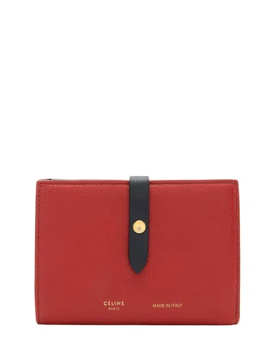 Pre-owned Celine Blue, Red Grained Calfskin Strap Multifunction Medium Wallet (authentic  Pre-loved)