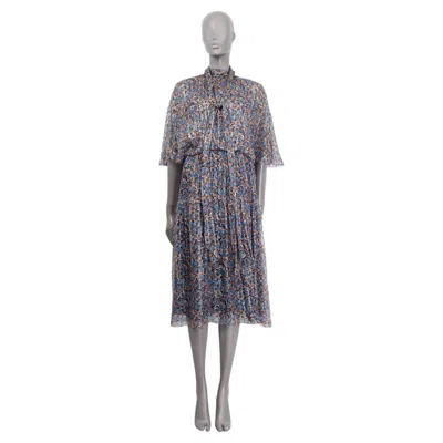 Pre-owned Celine Blue Silk 2020 Lavalliere Floral Lame Midi Dress 36 Xs