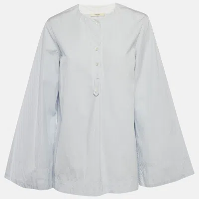 Pre-owned Celine Blue Striped Cotton Long Sleeve Top M