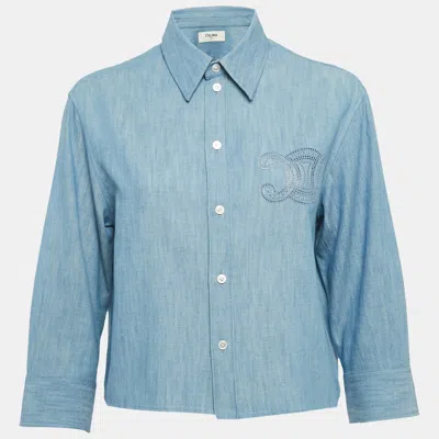 Pre-owned Celine Blue Triomphe Chambray Shirt S