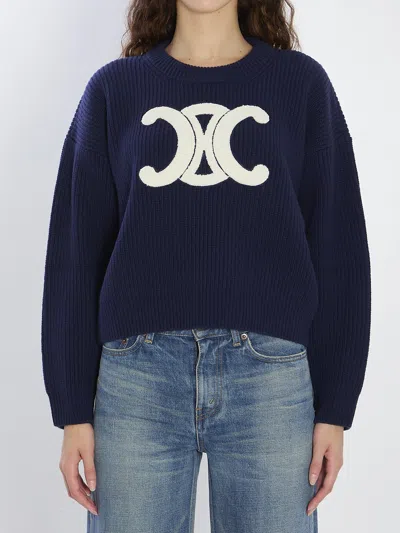 CELINE CELINE BLUE TRIOMPHE WOOL PULLOVER