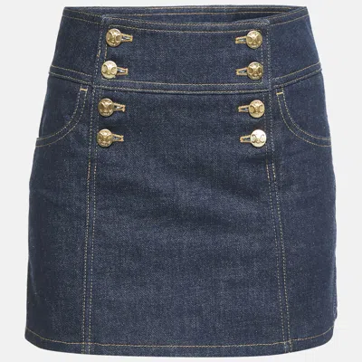 Pre-owned Celine Blue Wash Denim Trapeze Mini Skirt S Waist 25"