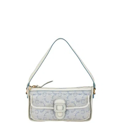 Pre-owned Celine Blue White Canvas Leather Handbag Shoulder Bag () In Blue, White