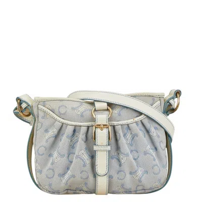 Pre-owned Celine Blue White Canvas Leather Shoulder Bag () In Blue, White